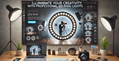 Aro de luz LED ajustable, ideal para fotógrafos y videógrafos profesionales, aumenta la calidad de iluminación en sesiones fotográficas.