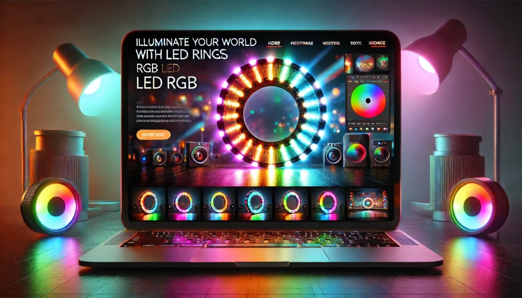 Aro de luz LED RGB ajustable con múltiples colores, ideal para mejorar la iluminación en sesiones fotográficas y videos.