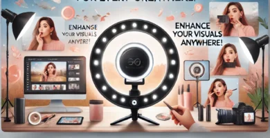 Aro de luz LED portátil ajustable, ideal para mejorar la iluminación en fotos y vídeos