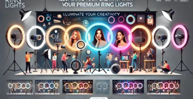 Aro de luz LED sobre un fondo oscuro, ideal para fotógrafos y videógrafos profesionales