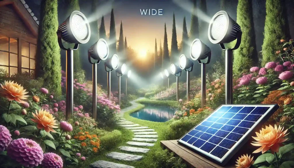 foco solar exterior potente iluminando jardín con panel solar luces solares para parcelas y exteriores chile