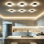 Luces LED instaladas en el techo de una cocina moderna, proporcionando una iluminación eficiente y estilizada.