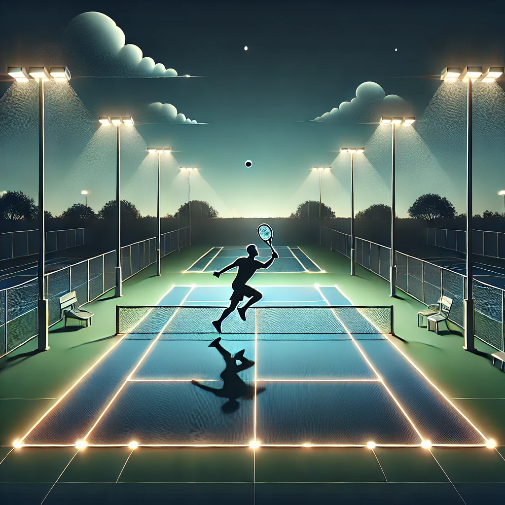 Iluminación LED en cancha de tenis para visibilidad óptima y eficiencia energética