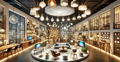 Iluminación LED industrial montada en techo de fábrica, proporcionando luz brillante y uniforme