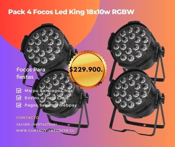 Pack 4 Focos Led King 18x18w RGBW