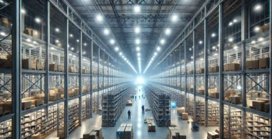 Iluminación LED de alta potencia en galpón industrial