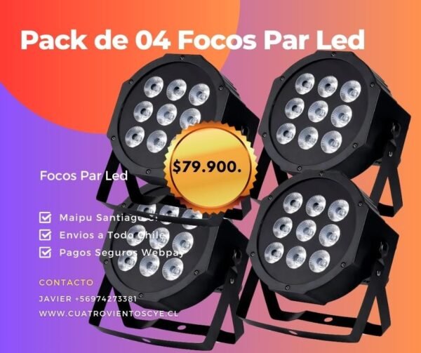 pack 4 focos 9 leds RGBW