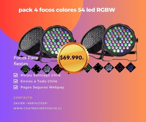pack 4 focos 54 led RGBW