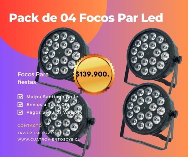 pack 4 focos 18 leds RGB