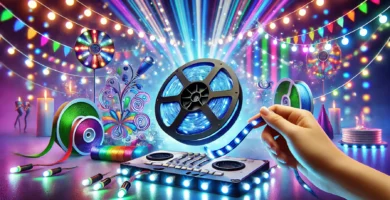 Luces LED para fiestas en una configuración de iluminación vibrante y colorida