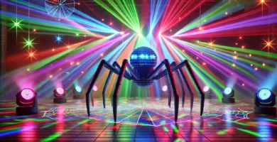 Imagen de luces Spider proyectando haces coloridos en múltiples direcciones
