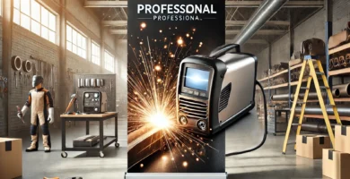 Máquina de soldar en uso para trabajos de construcción y metalurgia.