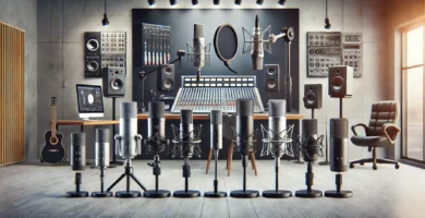 Micrófonos de condensador en un estudio profesional.