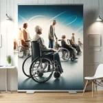 Silla de ruedas plegable en un entorno moderno y accesible.