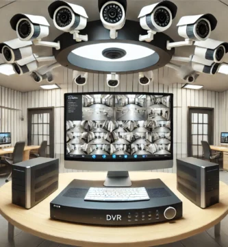 Sistema de grabación DVR en un entorno industrial con cámaras de seguridad analógicas