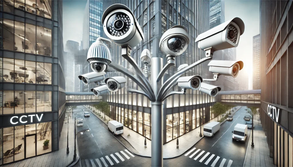 Cámaras de seguridad CCTV instaladas en una zona comercial de alta tecnología