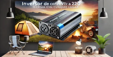 Inversor de corriente 12V a 220V con puertos de salida, ideal para camping, autos y energía de respaldo en el hogar.