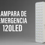 Imagen de lámpara de emergencia con 120 LEDs encendida, ideal para iluminar durante apagones prolongados