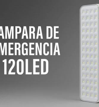 Imagen de lámpara de emergencia con 120 LEDs encendida, ideal para iluminar durante apagones prolongados