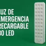 Lámpara de emergencia recargable de 30 LEDs encendida, ideal para cortes de luz en hogares y oficinas
