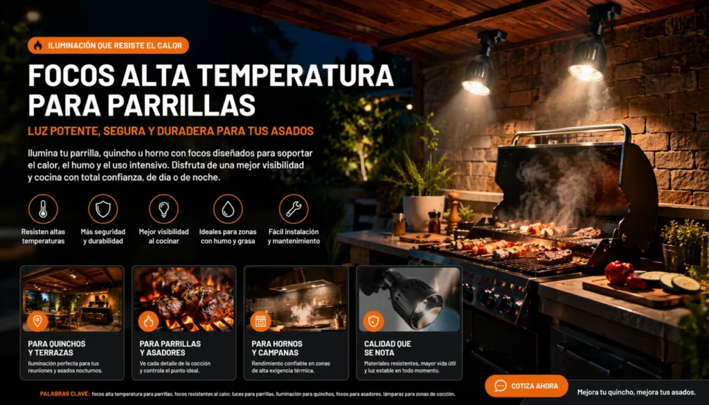 Focos alta temperatura para parrillas, iluminación resistente al calor para quinchos, asadores y hornos