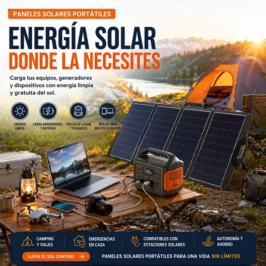 Paneles solares portátiles para recargar generadores eléctricos solares en camping y emergencias
