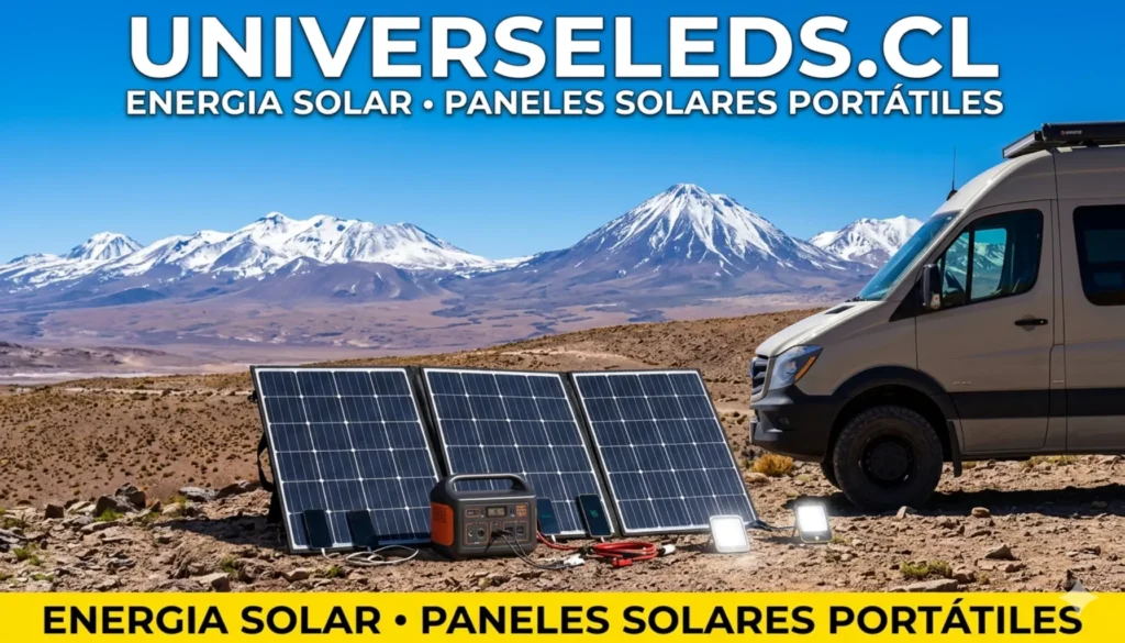 Paneles solares portátiles para camping conectados a generador solar portátil cargando equipos electrónicos en exterior