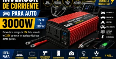 Inversor de corriente para auto 3000W de 12V a 220V con onda pura, ideal para camionetas, automóviles, camping, casas rodantes, sistemas solares y trabajos en terreno.
