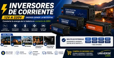 Inversores de Corriente 12V a 220V de diferentes potencias para convertir energía de baterías de 12V en corriente de 220V. Ideales para casa, camping, motorhome, vehículos, energía solar y respaldo eléctrico.
