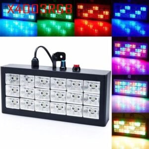 36 pequeñas luces estroboscópicas, control por voz, negro, rojo, azul y morado