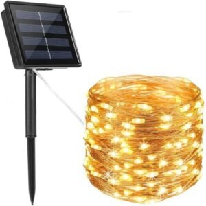 Lámpara solar de alambre de cobre 300 piezas, cálida, 800 amperios, cable de 2 metros, caja de color, 2 cables
