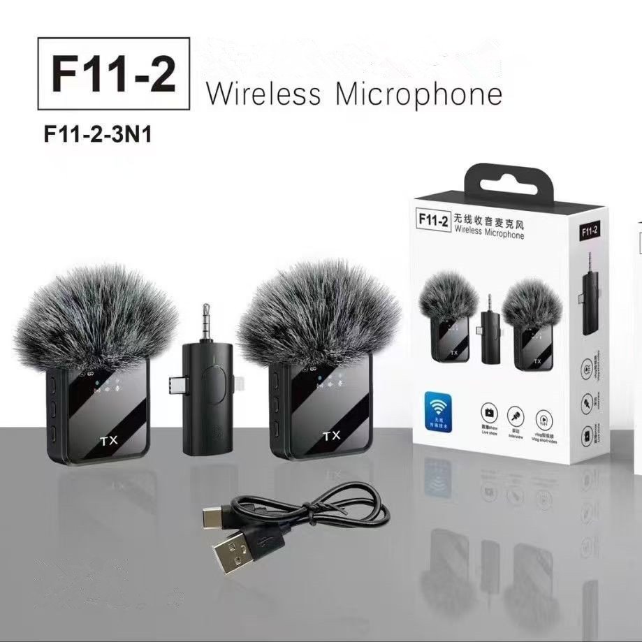 MICROFONO DE SOLAPA PELUDO CON 2 MICROFONOS F11-2